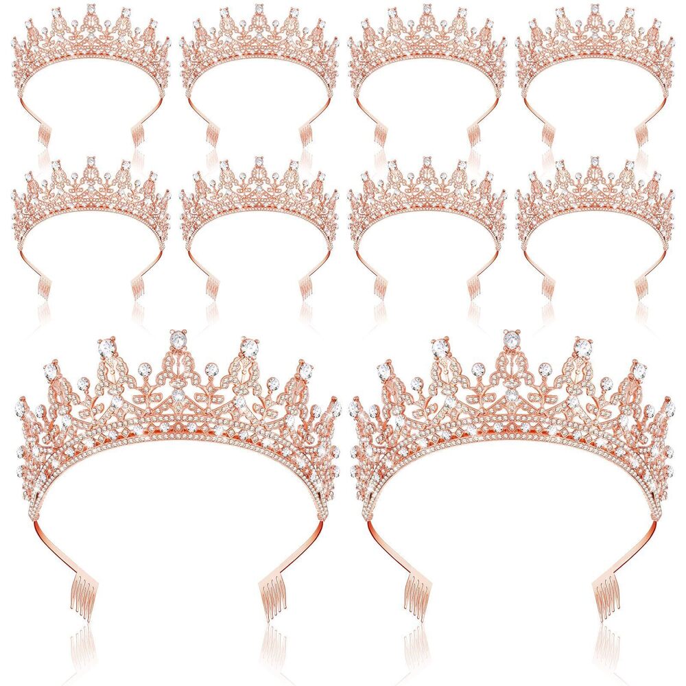 7162 10 Pieces Crown Tiara Crystal Headband with Comb Princess Rhinestone